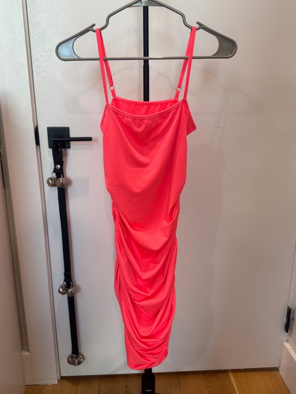 Neon Pink Ruched Midi Slip Dress - Women